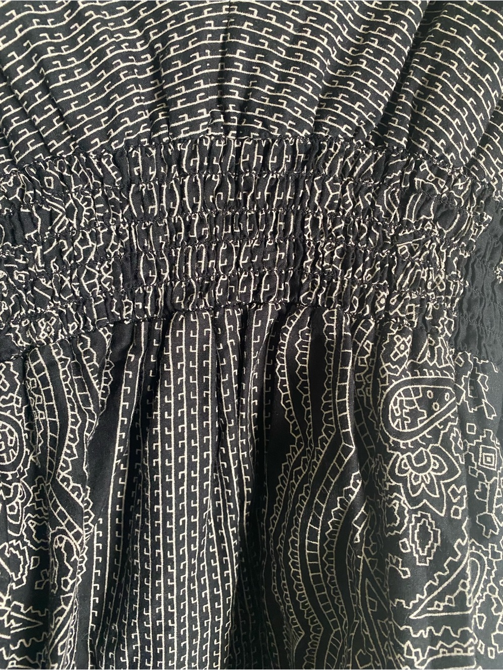 Blue Plate Black White Paisley Bandana Smocked Boho 100% Cotton Mini Dress M - Picture 5 of 8